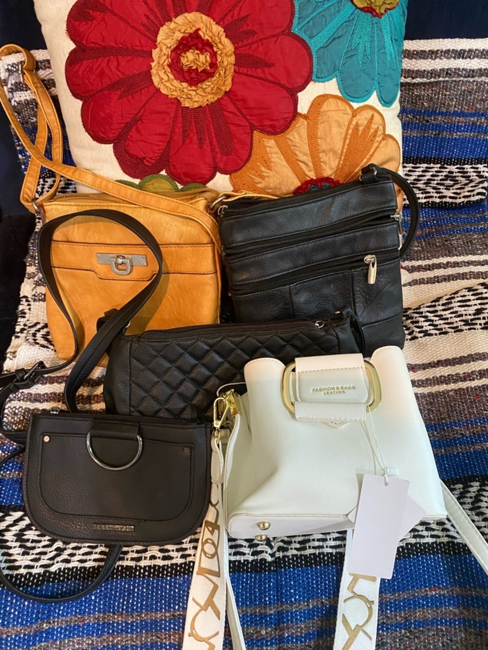 White Bucket Crossbody Bag with Gold Hardware - 5 Women Bags
